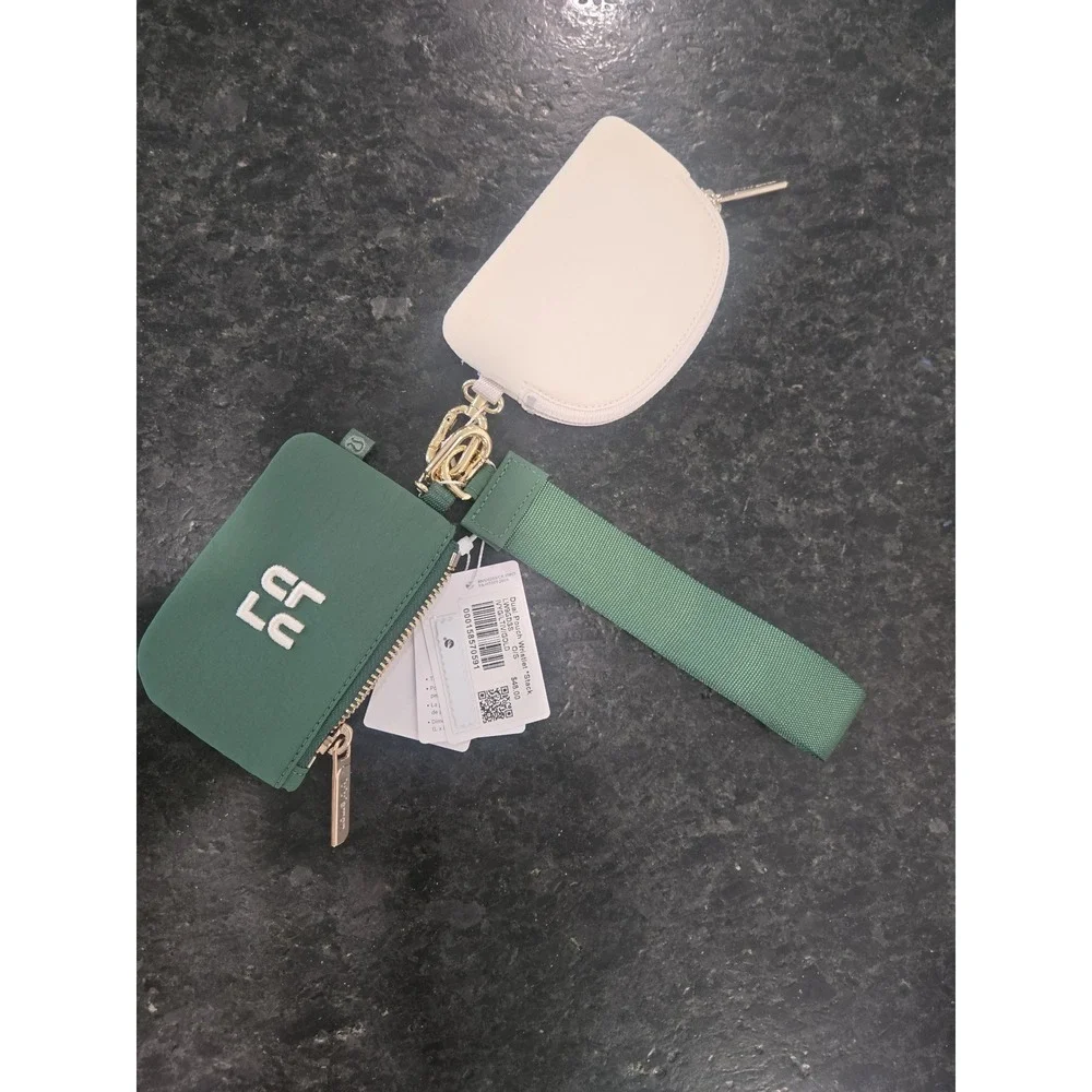 Lululemon Dual Pouch Wristlet Ivy Green Light Ivory Gold LW9GDSS NWT
